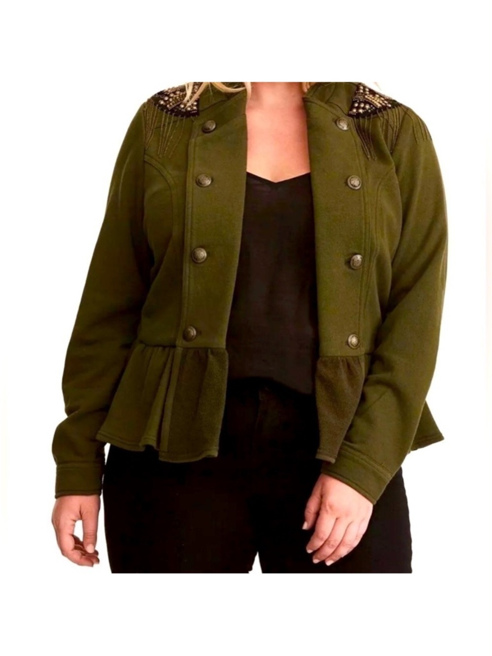 NWT TORRID Military Olive Green Embellished  shoulders Jacket (14/16)100% Cotton